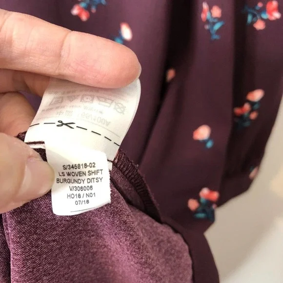 Old Navy Women's Long Sleeve Woven Shift Burgundy Ditsy Floral Dress Size Large - Picture 6 of 8